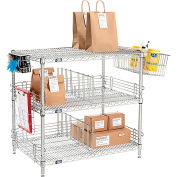 Nexelate Silver Epoxy, To Go Rack, 3 Wire Shelves, Dividers & Ledges, 30"W x 24"D x 34"H