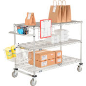 Nexel Chrome Curbside Cart w/3 Shelves & Polyurethane Casters, 72"L x 21"W x 40"H