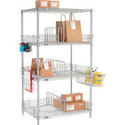 Nexel Chrome, To Go Rack, 4 Wire Shelves, Dividers & Ledges, 24"W x 21"D x 63"H