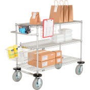 Nexelate Curbside Cart w/3 Wire Shelves & Pneumatic Casters, 30"L x 18"W x 43"H