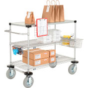 Nexelate Curbside Cart w/3 Shelves & Pneumatic Casters, 36"L x 18"W x 43"H