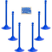 Mr. Chain Plastic Stanchion Kit, 50', 2" Chain, C-Hooks, 2" Pole, 14" Base, 41"H, Blue, 6pk