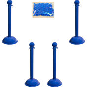 Mr. Chain Plastic Stanchion Kit, 30', 2"HD Chain, C-Hooks, 3"Pole, 16"Base, 41"H, Blue, 4pk