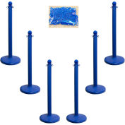 Mr. Chain Plastic Stanchion Kit, 50', 2" Chain, C-Hooks, 2.5" Pole,14" Base, 40"H, Blue, 6pk
