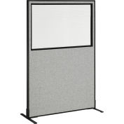 48-1/4"W x 96"H Freestanding Office Partition Panel with Partial Window, Gray