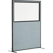 48-1/4"W x 96"H Freestanding Office Partition Panel with Partial Window, Blue