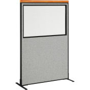 48-1/4"W x 97-1/2"H Deluxe Freestanding Office Partition Panel with Partial Window, Gray