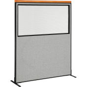 60-1/4"W x 97-1/2"H Deluxe Freestanding Office Partition Panel with Partial Window, Gray