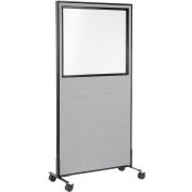 36-1/4"W x 99"H Mobile Office Partition Panel with Partial Window, Gray