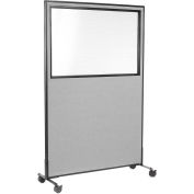 48-1/4"W x 99"H Mobile Office Partition Panel with Partial Window, Gray