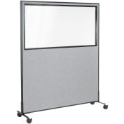 60-1/4"W x 99"H Mobile Office Partition Panel with Partial Window, Gray