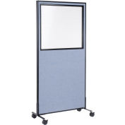 36-1/4"W x 99"H Mobile Office Partition Panel with Partial Window, Blue