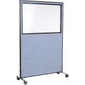 48-1/4"W x 99"H Mobile Office Partition Panel with Partial Window, Blue