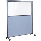 60-1/4"W x 99"H Mobile Office Partition Panel with Partial Window, Blue