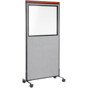 36-1/4"W x 100-1/2"H Deluxe Mobile Office Partition Panel with Partial Window, Gray