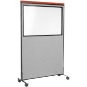 48-1/4"W x 100-1/2"H Deluxe Mobile Office Partition Panel with Partial Window, Gray