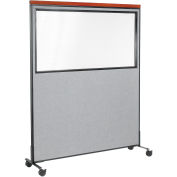 60-1/4"W x 100-1/2"H Deluxe Mobile Office Partition Panel with Partial Window, Gray