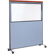 60-1/4"W x 100-1/2"H Deluxe Mobile Office Partition Panel with Partial Window, Blue