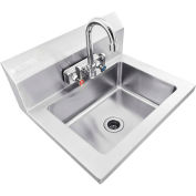 Stainless Steel Wall Mount Hand Sink W/Faucet & Strainer, 14"x10"x5" Deep