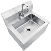 Stainless Steel Hands Free Wall Mount Sink W/Faucet, 14"x10"x5" Deep