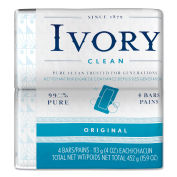 Ivory Bar Soap, Original Scent, 4 oz., 4/Pack, 18 Packs/Case, 82757
