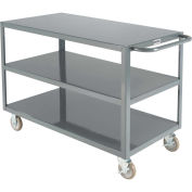 Welded Steel Utility Cart, 3 Flush Shelves, 24"Wx48"L