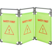 Global Industrial "Safety First" Folding Fabric Barrier, Lime Green, English