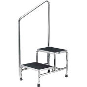 Global Industrial Chrome Two-Step Foot Stool With Handrail