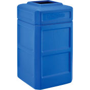 42 Gallon Square Plastic Waste Receptacle With Flat Lid, Blue
