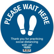 Global Industrial Blue Please Wait Here Floor Sign, 12'' Round, Vinyl Adhesive