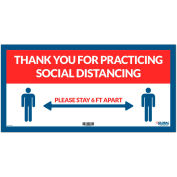 Global Industrial™ Red Thank you for Social Distancing Sign, 24"W x 12"H, Adhesive Vinyl