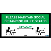 Global Industrial Green Maintain Social Distancing While Seated Sign, 24"W x 12''H, Adhesive
