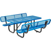 4' Rectangular Outdoor Expanded Metal Picnic Table With Backrests, Blue