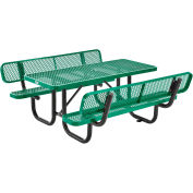 4' Rectangular Outdoor Expanded Metal Picnic Table With Backrests, Green
