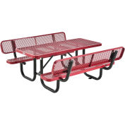 6' Rectangular Outdoor Expanded Metal Picnic Table With Backrests, Red