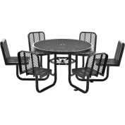 46" Round Expanded Metal Carousel Picnic Table With 6 Seats, Black