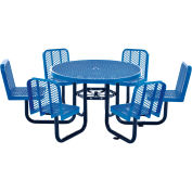 46" Round Expanded Metal Carousel Picnic Table With 6 Seats, Blue