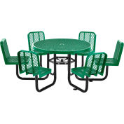 46" Round Expanded Metal Carousel Picnic Table With 6 Seats, Green