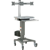 Global Industrial Mobile Sit-Stand Computer Workstation With Dual Monitor Mount, Gray