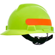 MSA V-Gard® Slotted Cap With 1-Touch Suspension, Hi-Viz Yellow Green With Red-Orange Stripe