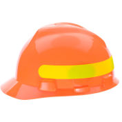 MSA V-Gard® Slotted Cap With 1-Touch Suspension, Hi-Viz Orange With Yellow-Green Stripe