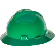 MSA V-Gard® Slotted Full-Brim Hat With Staz-On Suspension, Green - Pkg Qty 20