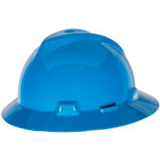 MSA V-Gard® Slotted Full-Brim Hat With 1-Touch Suspension, Blue - Pkg Qty 20