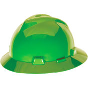 MSA V-Gard® Slotted Full-Brim Hat With Staz-On Suspension, Brigth Lime Green - Pkg Qty 20
