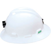 MSA V-Gard® Slotted Full-Brim Hat,Lamp Bracket,Cord Holder Staz-On Suspension,White - Pkg Qty 20