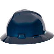 MSA V-Gard® Slotted Full-Brim Hat With Fas-Trac III Suspension, Dark Canadian Blue - Pkg Qty 20