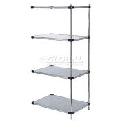 Nexel Galvanized Steel, 4 Tier, Solid Shelving Add-On Unit, 42"Wx24"Dx63"H