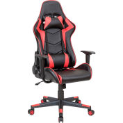 High Back Gaming Chair, Bonded Leather, Black/Ruby Red