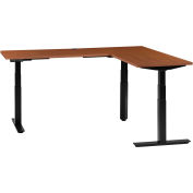 Global Industrial L-Shaped Electric Height Adjustable Desk, 60"W x 24"D, Cherry W/ Black Base