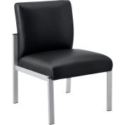 Armless Synthetic Leather Reception Chair, Black W/ Silver Frame